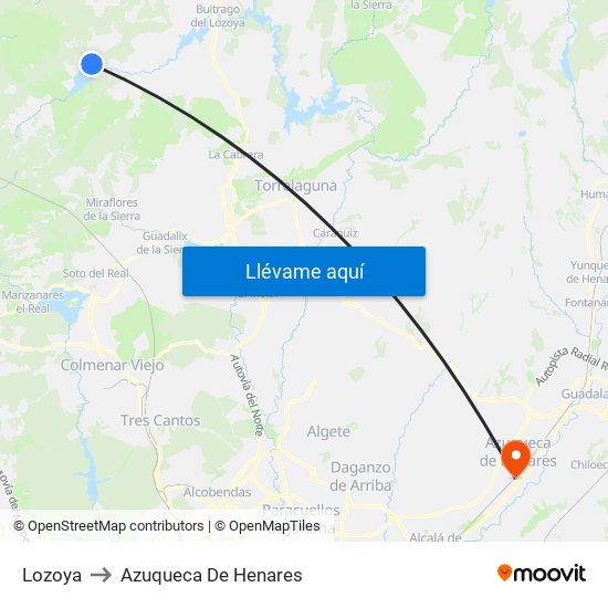 Lozoya to Azuqueca De Henares map