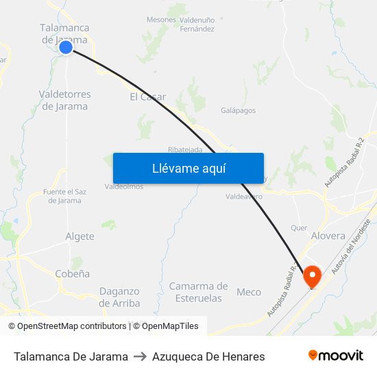 Talamanca De Jarama to Azuqueca De Henares map
