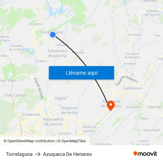 Torrelaguna to Azuqueca De Henares map