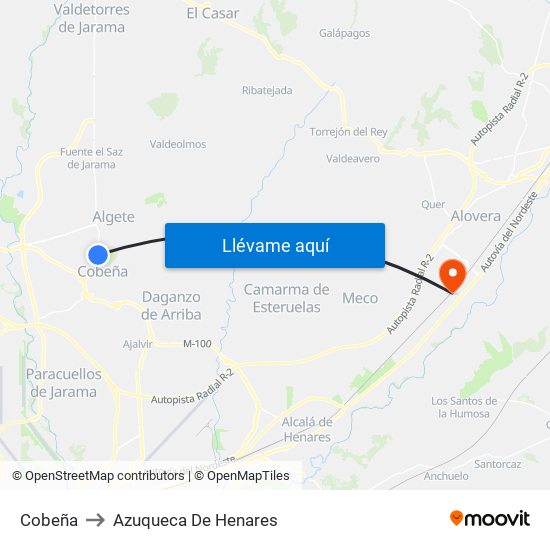 Cobeña to Azuqueca De Henares map