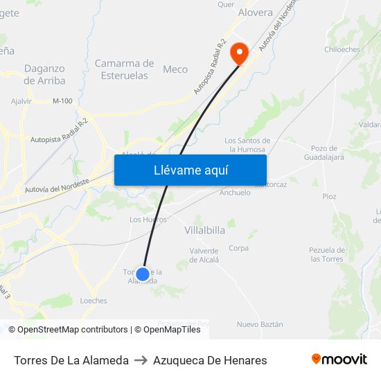 Torres De La Alameda to Azuqueca De Henares map