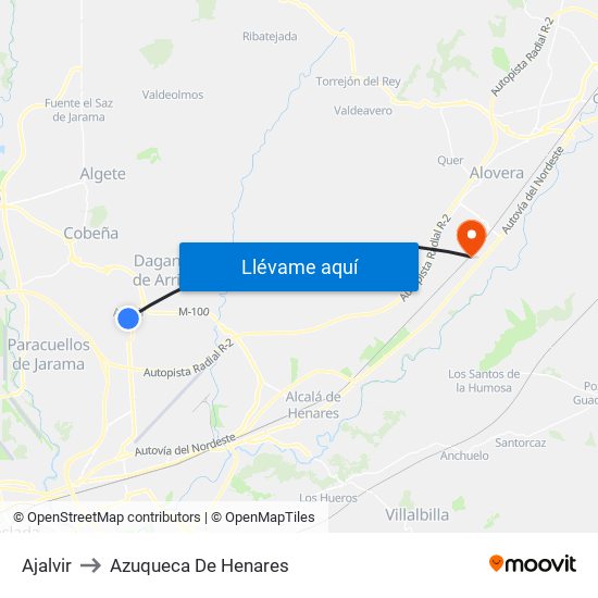 Ajalvir to Azuqueca De Henares map