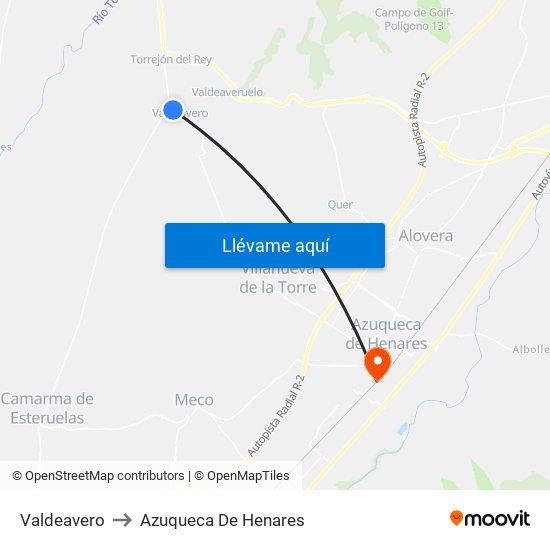 Valdeavero to Azuqueca De Henares map
