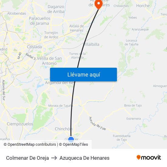 Colmenar De Oreja to Azuqueca De Henares map