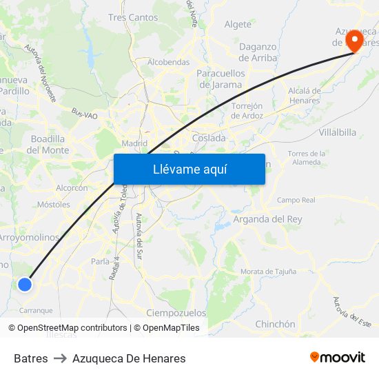 Batres to Azuqueca De Henares map