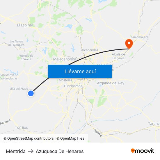 Méntrida to Azuqueca De Henares map