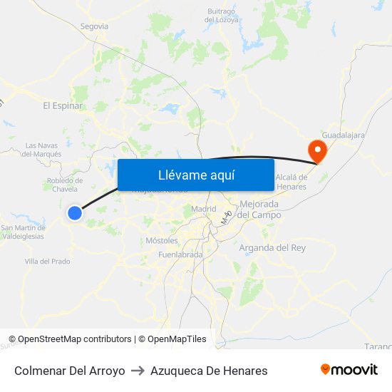 Colmenar Del Arroyo to Azuqueca De Henares map