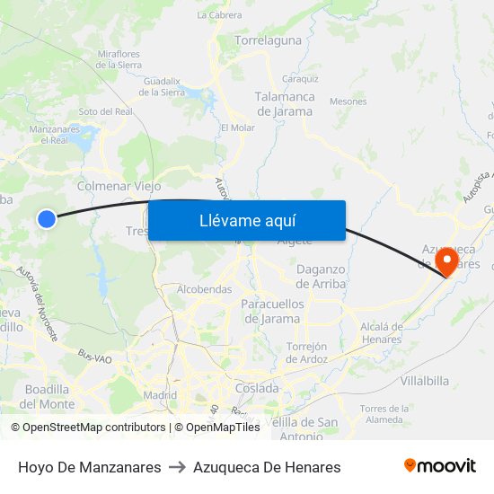 Hoyo De Manzanares to Azuqueca De Henares map