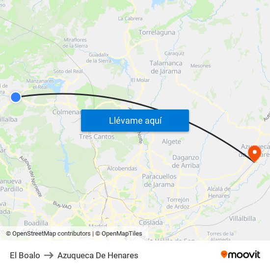 El Boalo to Azuqueca De Henares map