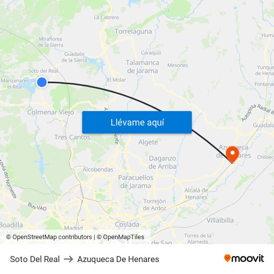 Soto Del Real to Azuqueca De Henares map