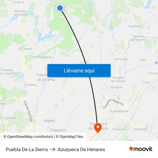 Puebla De La Sierra to Azuqueca De Henares map