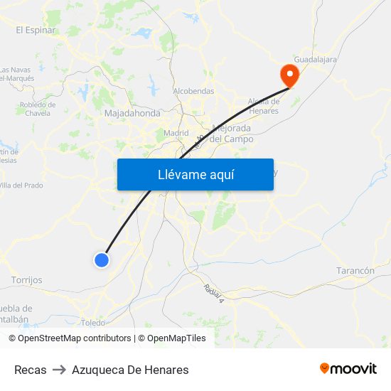 Recas to Azuqueca De Henares map