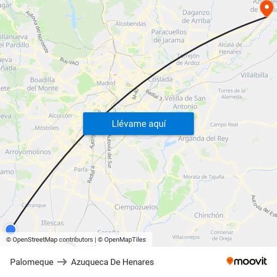 Palomeque to Azuqueca De Henares map