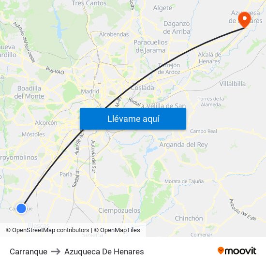 Carranque to Azuqueca De Henares map