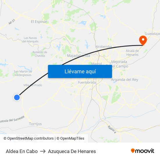Aldea En Cabo to Azuqueca De Henares map