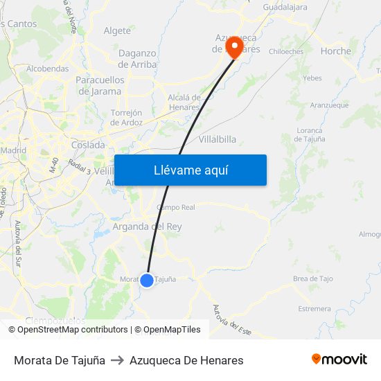 Morata De Tajuña to Azuqueca De Henares map