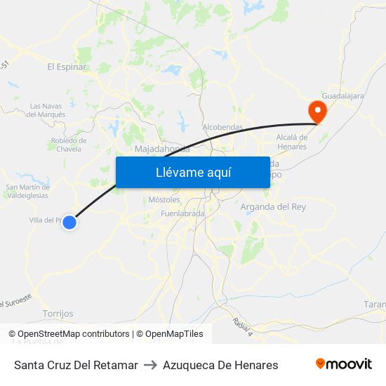 Santa Cruz Del Retamar to Azuqueca De Henares map