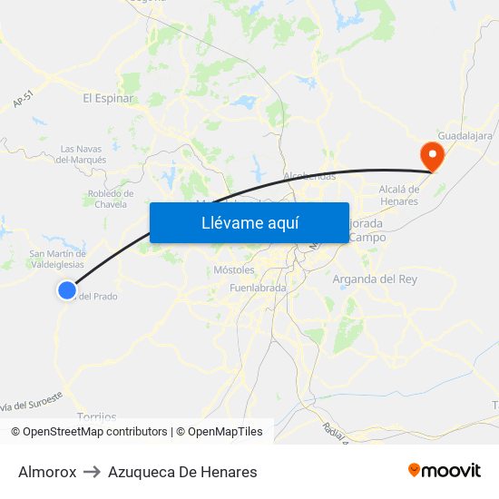 Almorox to Azuqueca De Henares map
