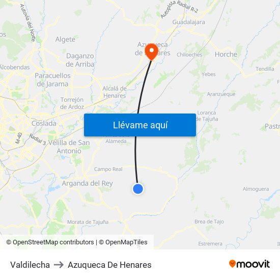 Valdilecha to Azuqueca De Henares map