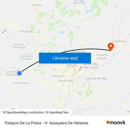 Pelayos De La Presa to Azuqueca De Henares map