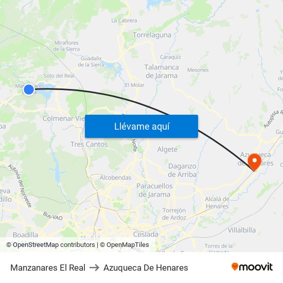 Manzanares El Real to Azuqueca De Henares map