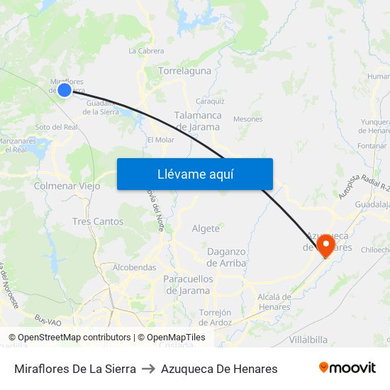 Miraflores De La Sierra to Azuqueca De Henares map