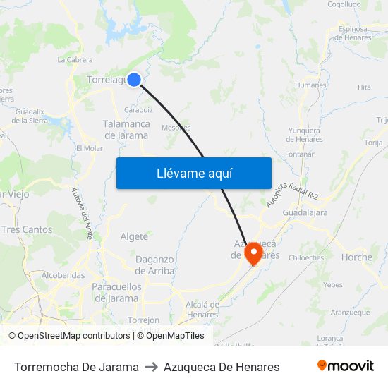 Torremocha De Jarama to Azuqueca De Henares map