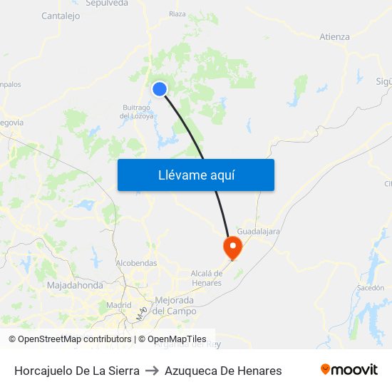 Horcajuelo De La Sierra to Azuqueca De Henares map
