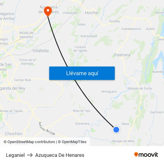 Leganiel to Azuqueca De Henares map