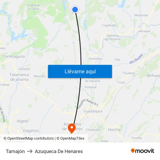 Tamajón to Azuqueca De Henares map