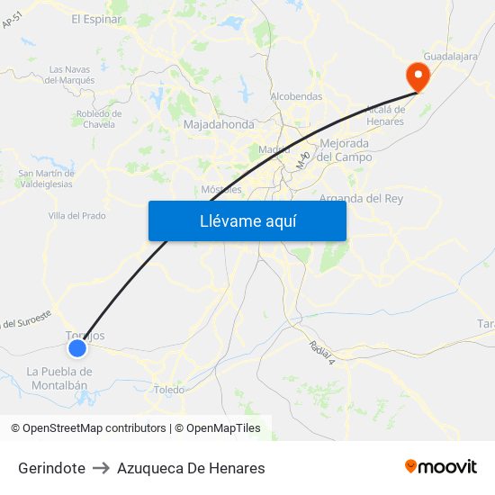 Gerindote to Azuqueca De Henares map