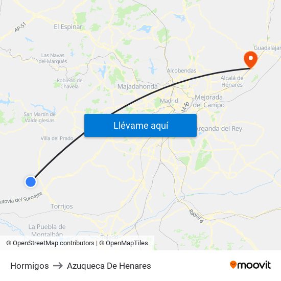 Hormigos to Azuqueca De Henares map