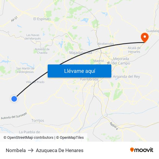 Nombela to Azuqueca De Henares map