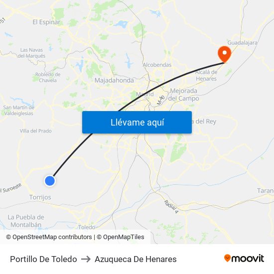 Portillo De Toledo to Azuqueca De Henares map