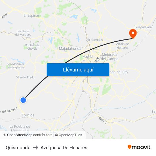 Quismondo to Azuqueca De Henares map