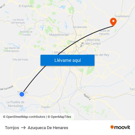 Torrijos to Azuqueca De Henares map