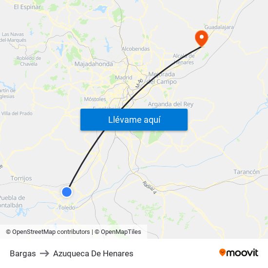 Bargas to Azuqueca De Henares map
