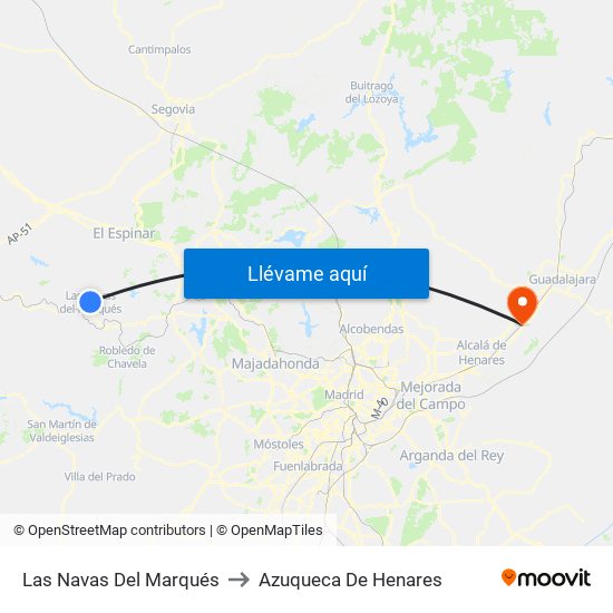 Las Navas Del Marqués to Azuqueca De Henares map