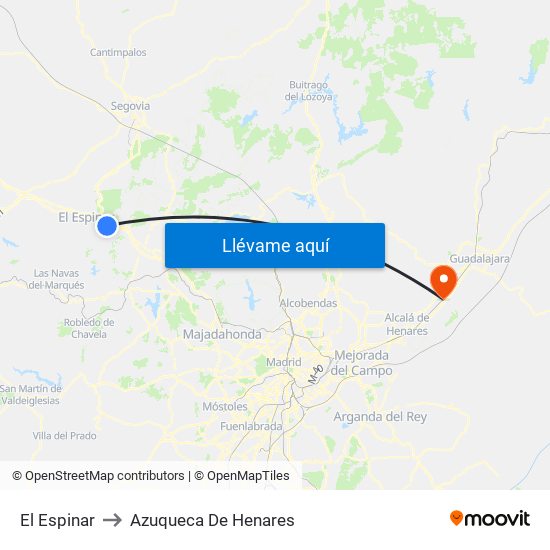 El Espinar to Azuqueca De Henares map