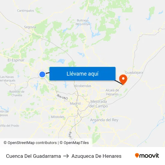 Cuenca Del Guadarrama to Azuqueca De Henares map