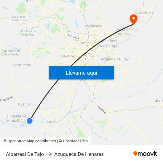 Albarreal De Tajo to Azuqueca De Henares map