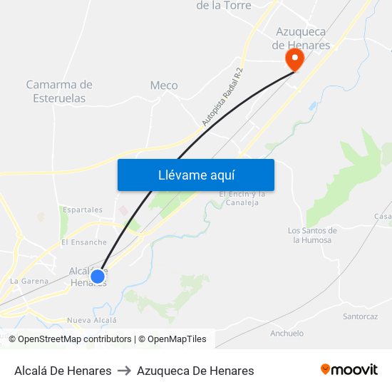 Alcalá De Henares to Azuqueca De Henares map