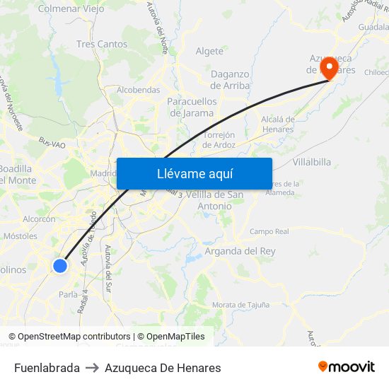Fuenlabrada to Azuqueca De Henares map