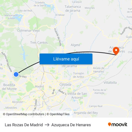 Las Rozas De Madrid to Azuqueca De Henares map
