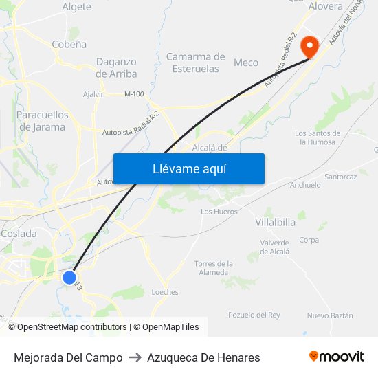 Mejorada Del Campo to Azuqueca De Henares map