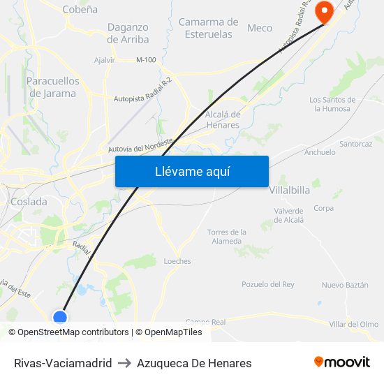 Rivas-Vaciamadrid to Azuqueca De Henares map