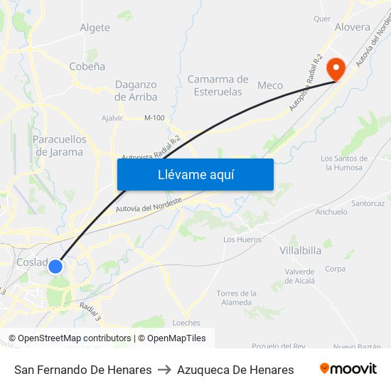 San Fernando De Henares to Azuqueca De Henares map