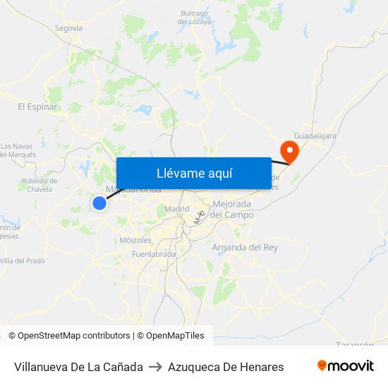 Villanueva De La Cañada to Azuqueca De Henares map