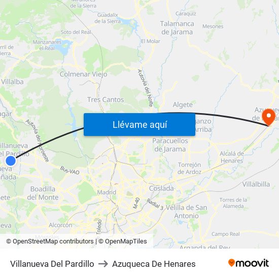 Villanueva Del Pardillo to Azuqueca De Henares map