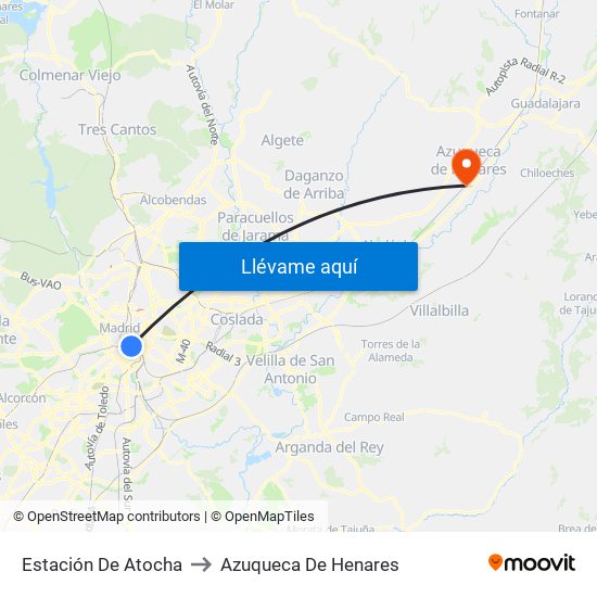 Estación De Atocha to Azuqueca De Henares map